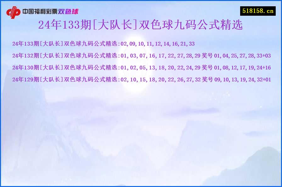 24年133期[大队长]双色球九码公式精选