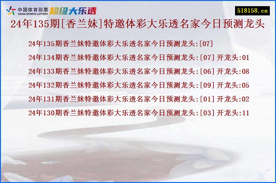 24年135期[香兰妹]特邀体彩大乐透名家今日预测龙头