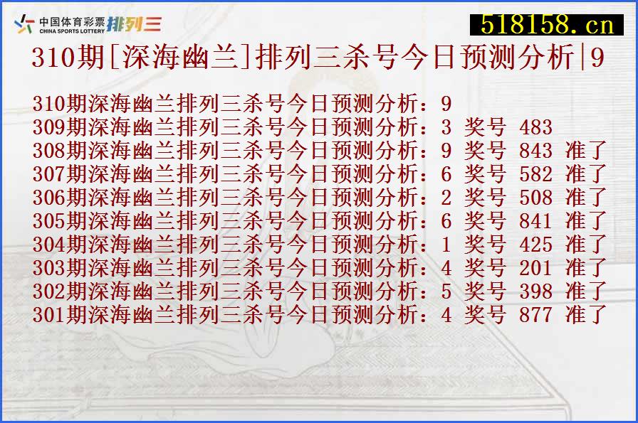 310期[深海幽兰]排列三杀号今日预测分析|9