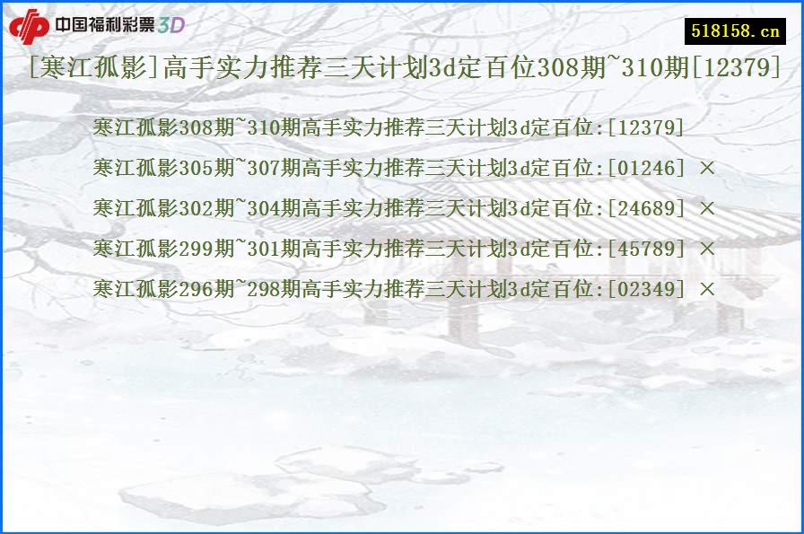 [寒江孤影]高手实力推荐三天计划3d定百位308期~310期[12379]