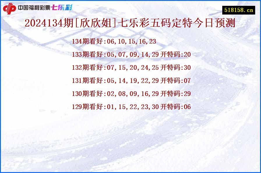 2024134期[欣欣姐]七乐彩五码定特今日预测