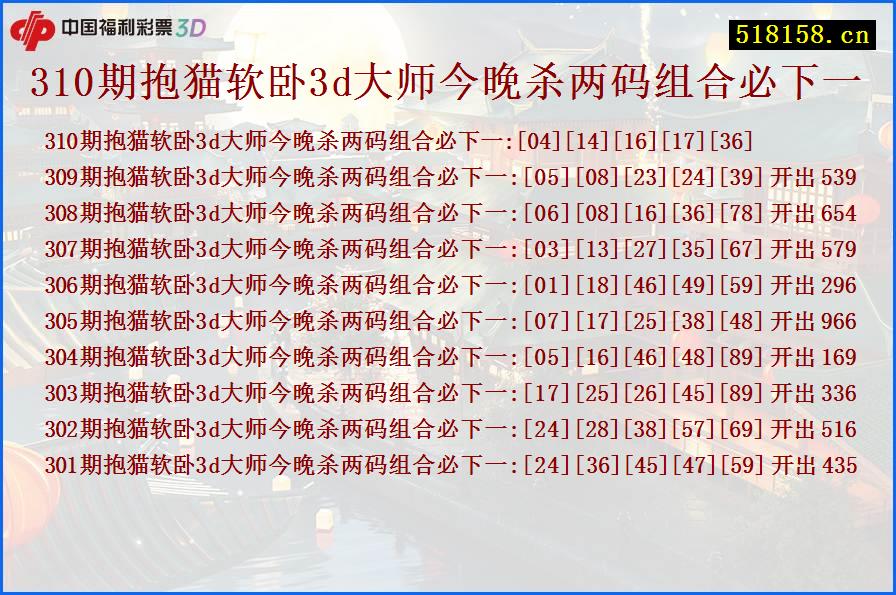 310期抱猫软卧3d大师今晚杀两码组合必下一