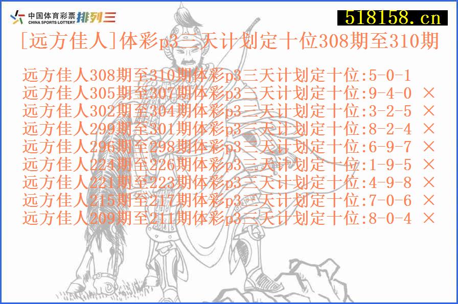 [远方佳人]体彩p3三天计划定十位308期至310期