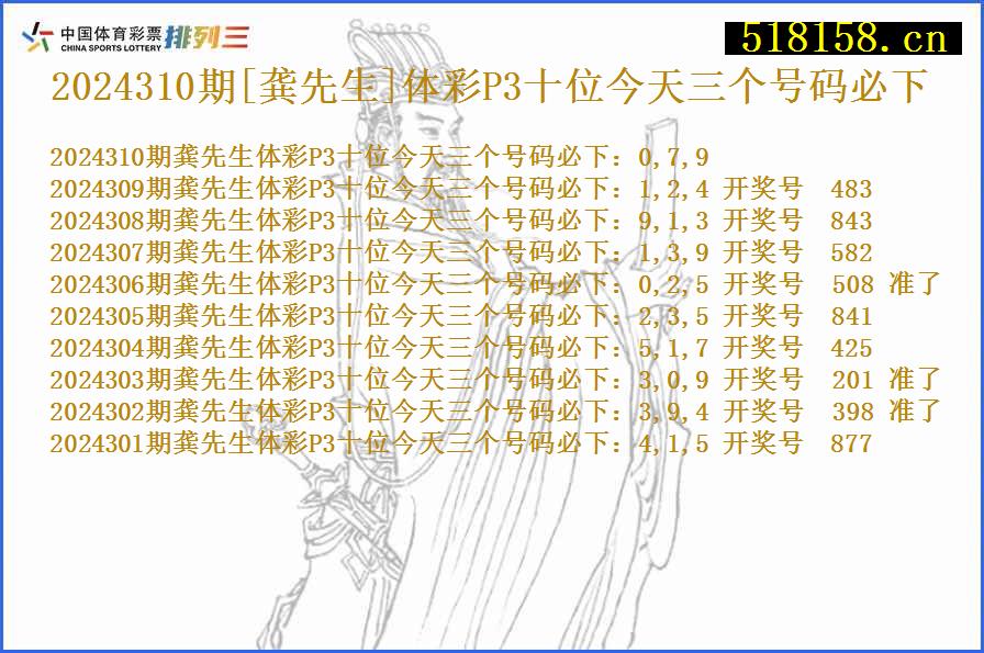 2024310期[龚先生]体彩P3十位今天三个号码必下