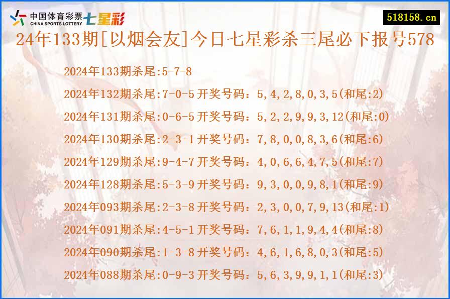 24年133期[以烟会友]今日七星彩杀三尾必下报号578