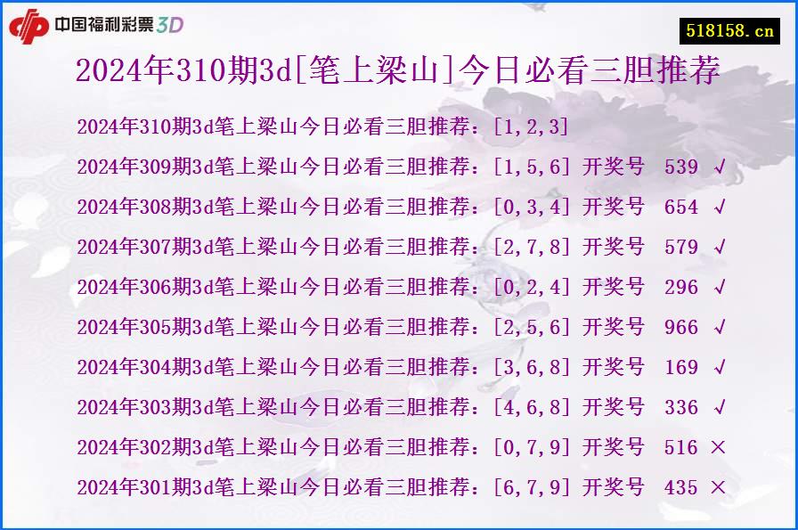 2024年310期3d[笔上梁山]今日必看三胆推荐