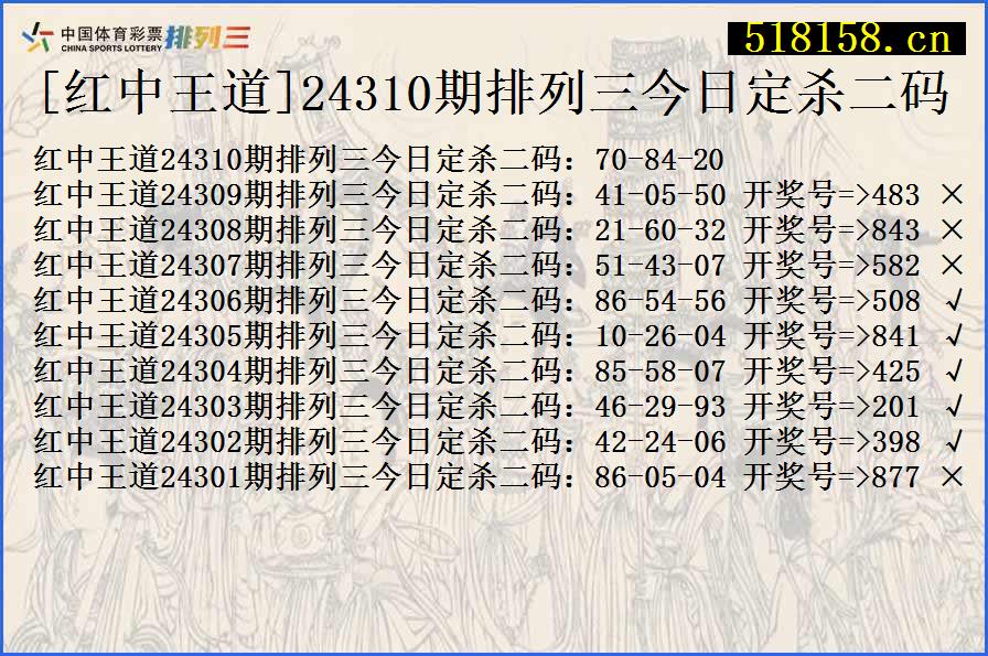 [红中王道]24310期排列三今日定杀二码