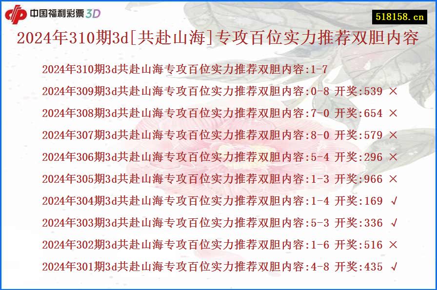 2024年310期3d[共赴山海]专攻百位实力推荐双胆内容