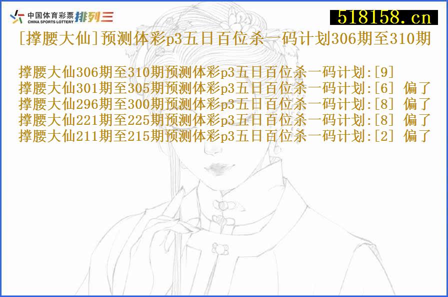 [撑腰大仙]预测体彩p3五日百位杀一码计划306期至310期