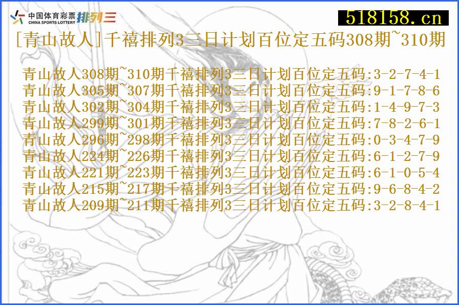 [青山故人]千禧排列3三日计划百位定五码308期~310期