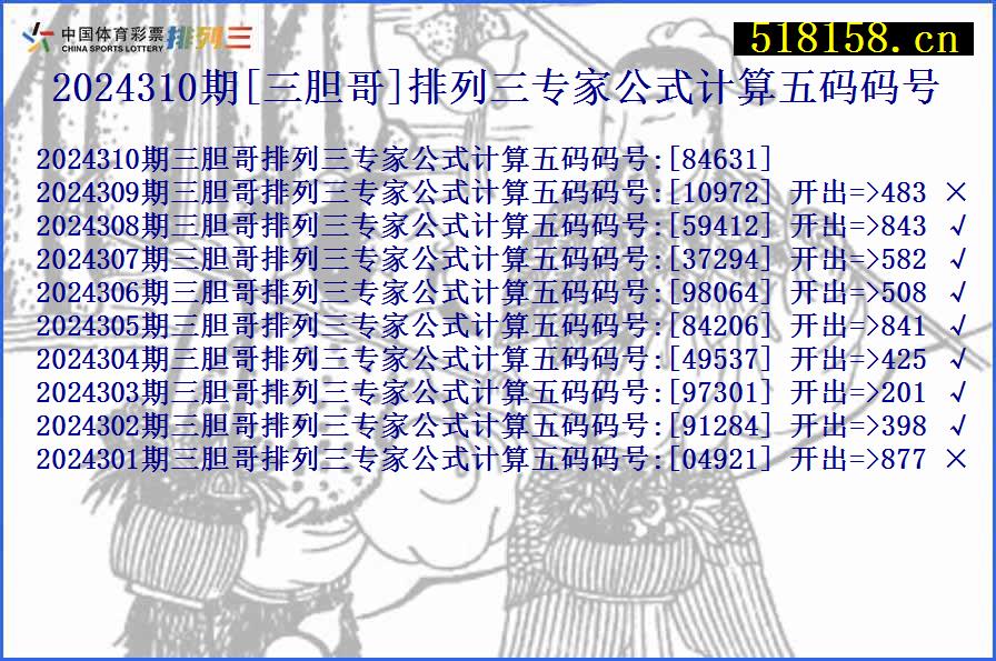 2024310期[三胆哥]排列三专家公式计算五码码号