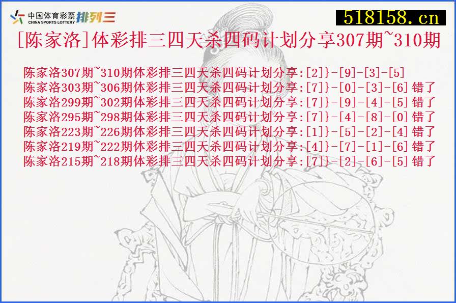 [陈家洛]体彩排三四天杀四码计划分享307期~310期