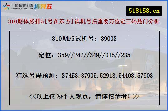 310期体彩排5[号在东方]试机号后重要万位定三码热门分析