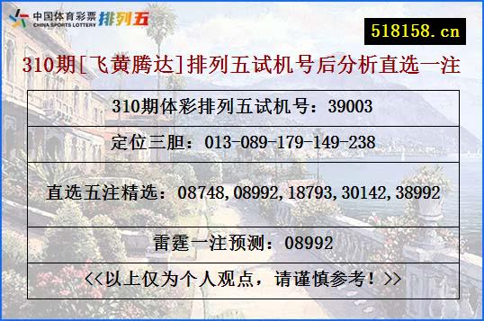 310期[飞黄腾达]排列五试机号后分析直选一注