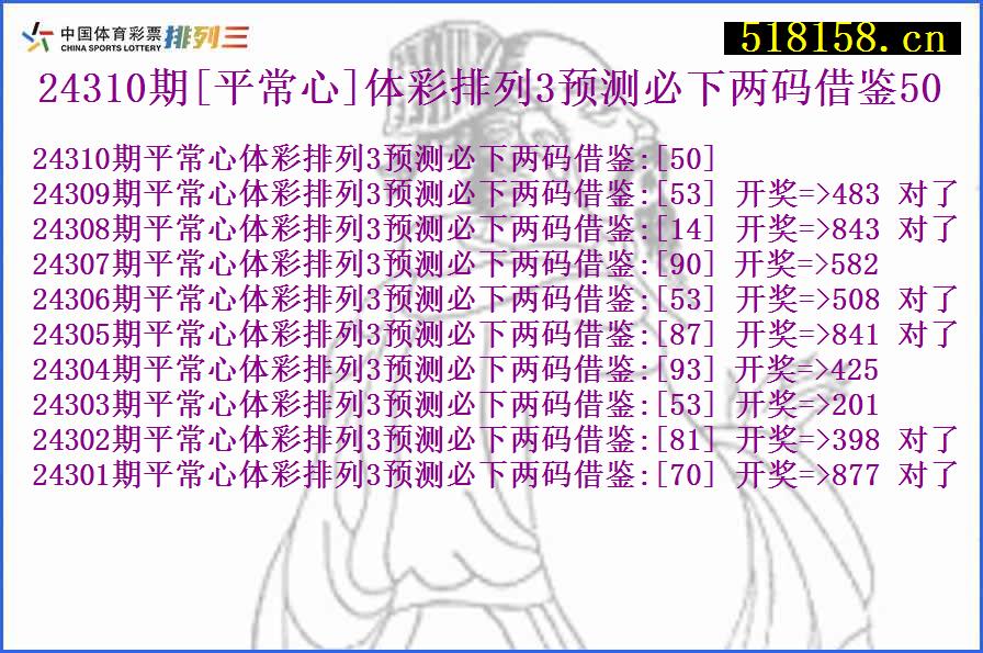 24310期[平常心]体彩排列3预测必下两码借鉴50