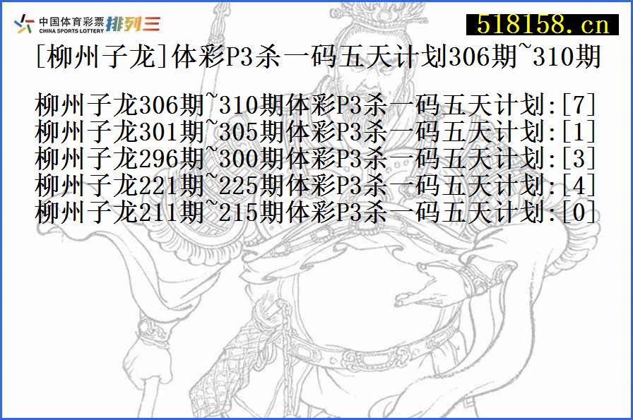 [柳州子龙]体彩P3杀一码五天计划306期~310期