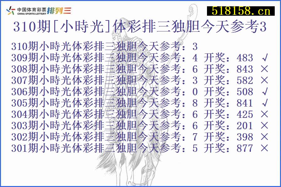 310期[小時光]体彩排三独胆今天参考3