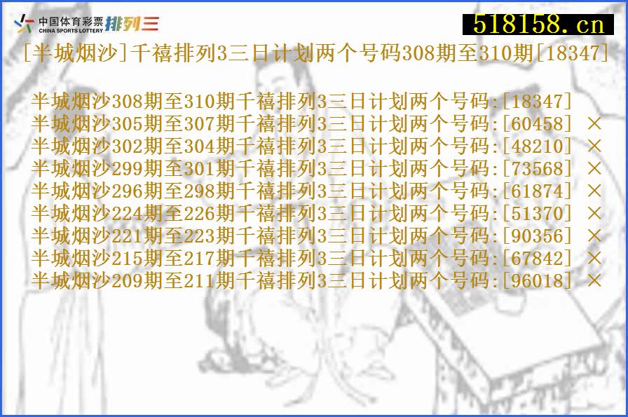 [半城烟沙]千禧排列3三日计划两个号码308期至310期[18347]