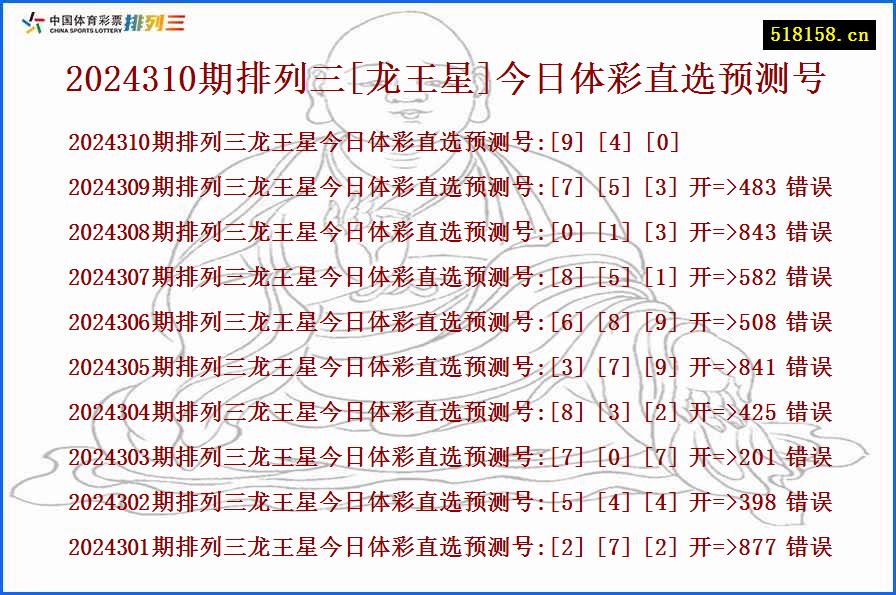 2024310期排列三[龙王星]今日体彩直选预测号