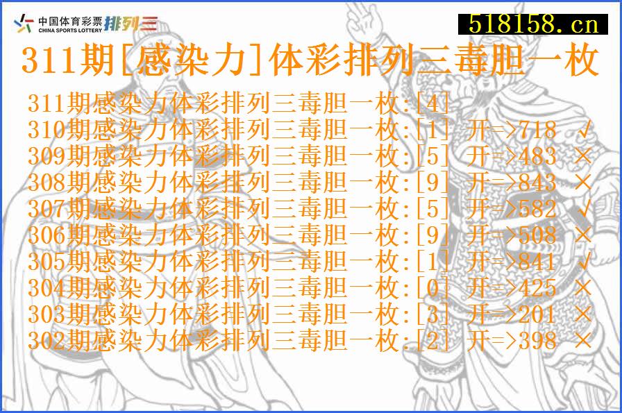 311期[感染力]体彩排列三毒胆一枚