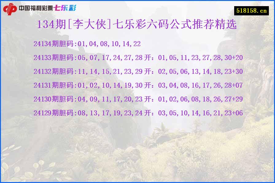 134期[李大侠]七乐彩六码公式推荐精选