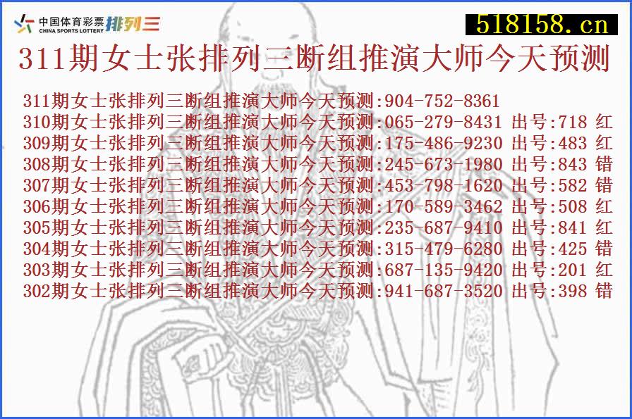 311期女士张排列三断组推演大师今天预测