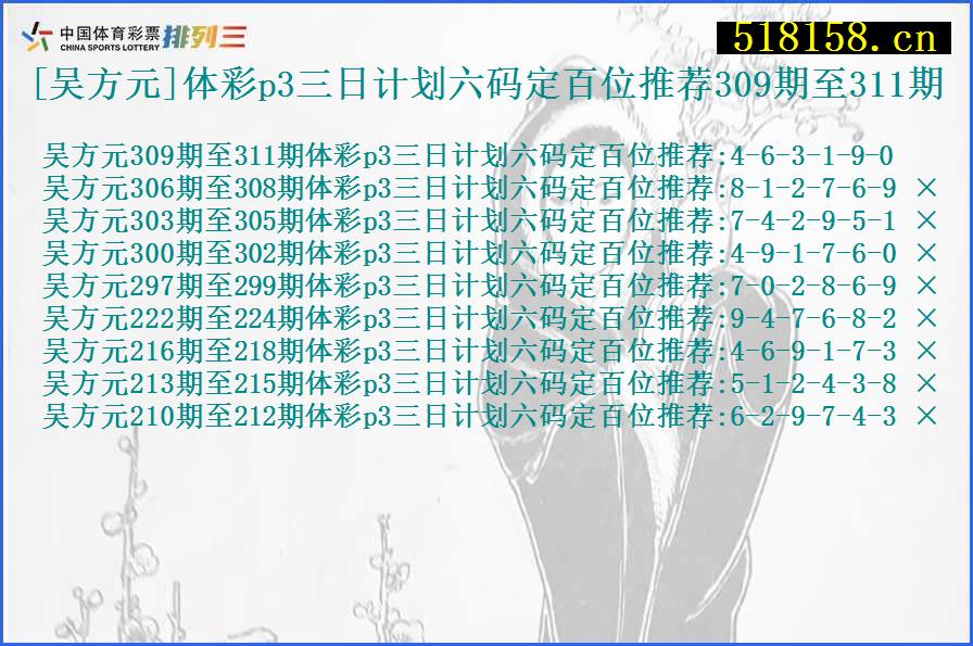 [吴方元]体彩p3三日计划六码定百位推荐309期至311期