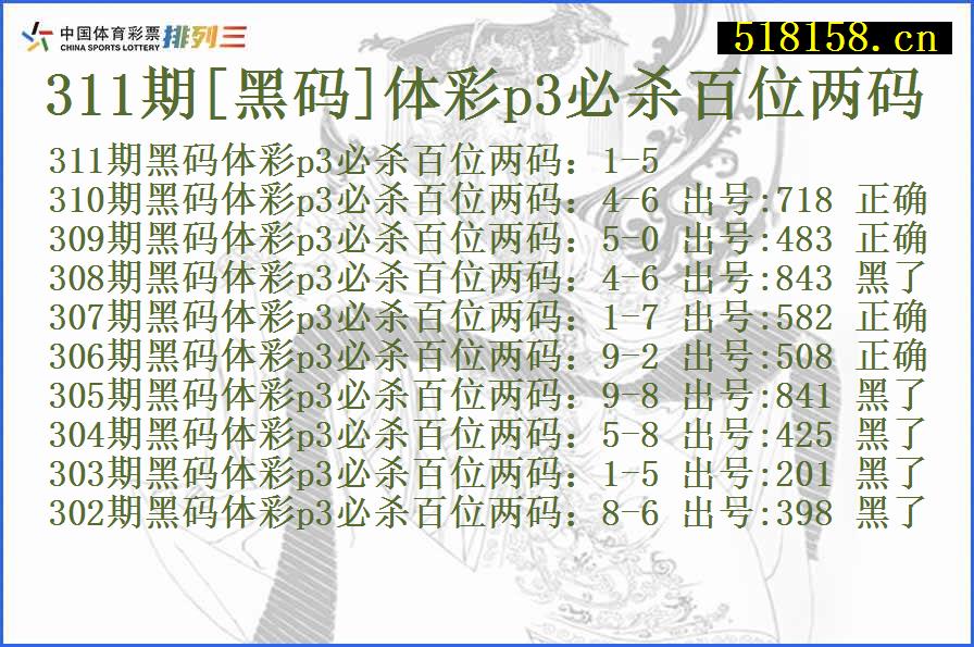 311期[黑码]体彩p3必杀百位两码