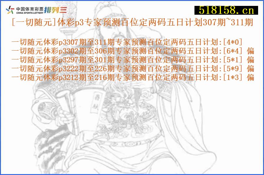 [一切随元]体彩p3专家预测百位定两码五日计划307期~311期