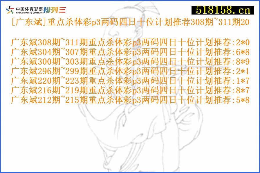 [广东斌]重点杀体彩p3两码四日十位计划推荐308期~311期20