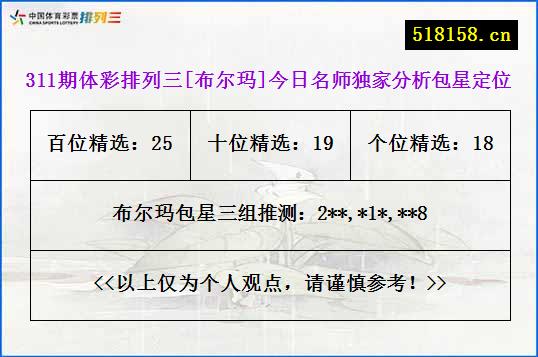 311期体彩排列三[布尔玛]今日名师独家分析包星定位