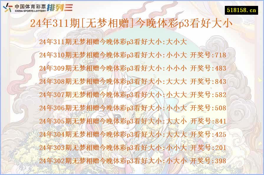 24年311期[无梦相赠]今晚体彩p3看好大小