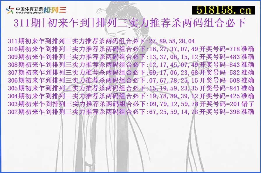 311期[初来乍到]排列三实力推荐杀两码组合必下