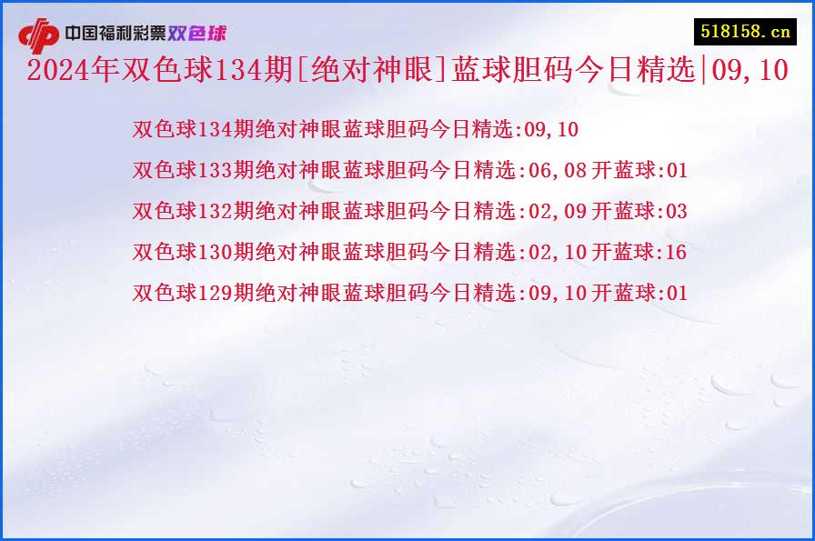 2024年双色球134期[绝对神眼]蓝球胆码今日精选|09,10