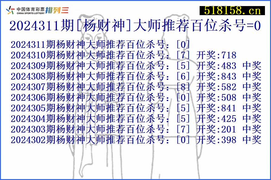 2024311期[杨财神]大师推荐百位杀号=0