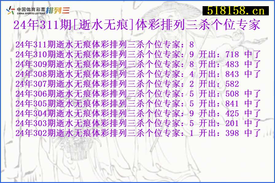 24年311期[逝水无痕]体彩排列三杀个位专家