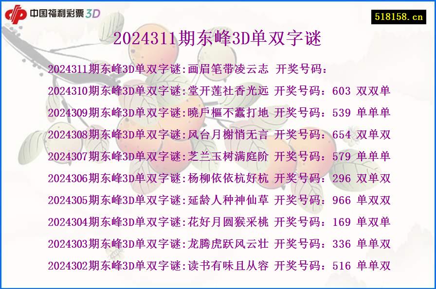 2024311期东峰3D单双字谜