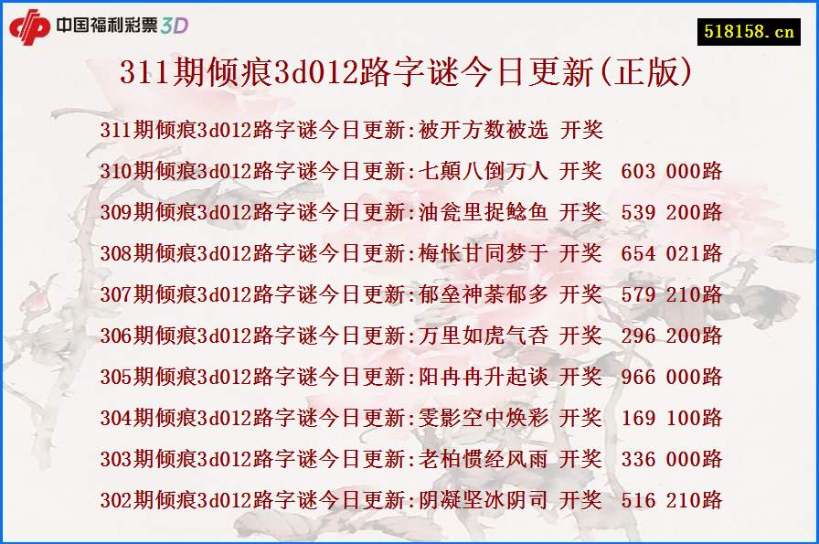 311期倾痕3d012路字谜今日更新(正版)