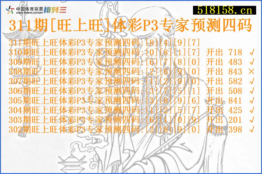 311期[旺上旺]体彩P3专家预测四码