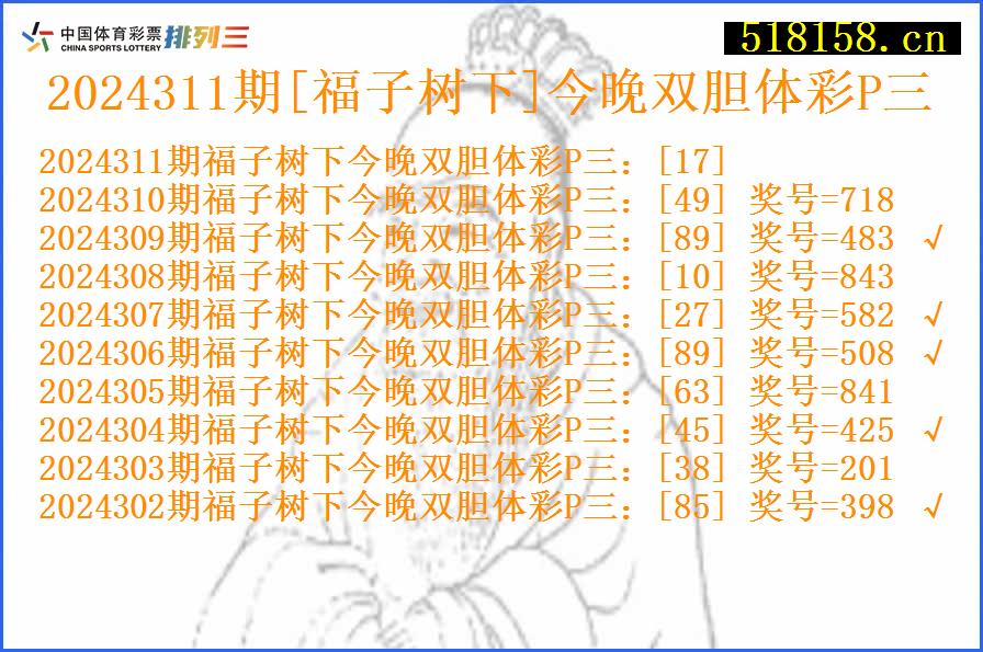 2024311期[福子树下]今晚双胆体彩P三