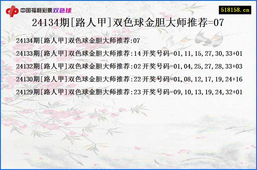 24134期[路人甲]双色球金胆大师推荐=07