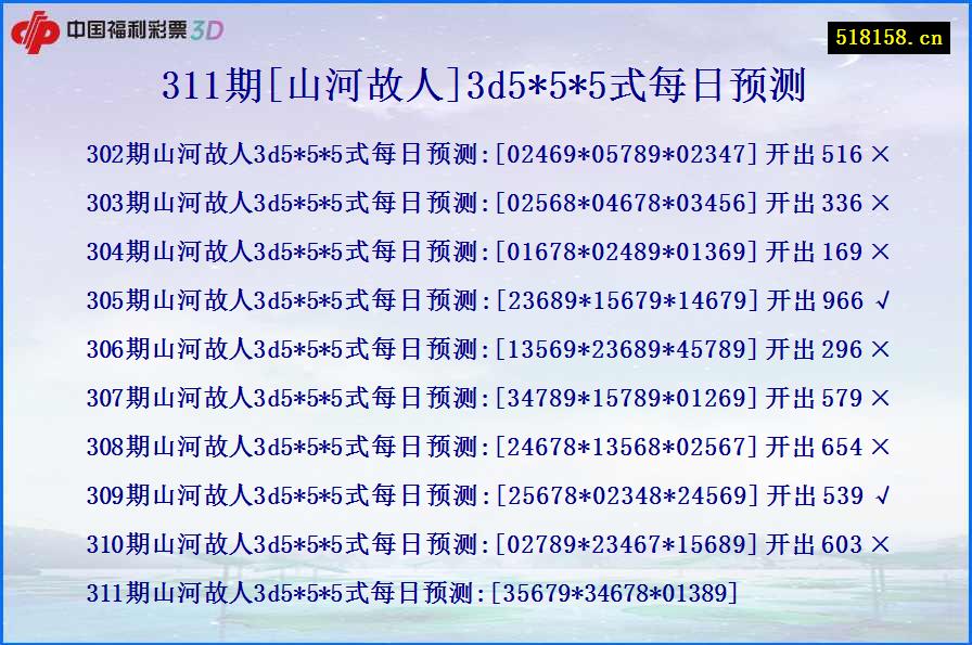 311期[山河故人]3d5*5*5式每日预测