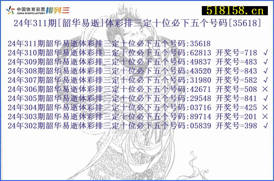 24年311期[韶华易逝]体彩排三定十位必下五个号码[35618]