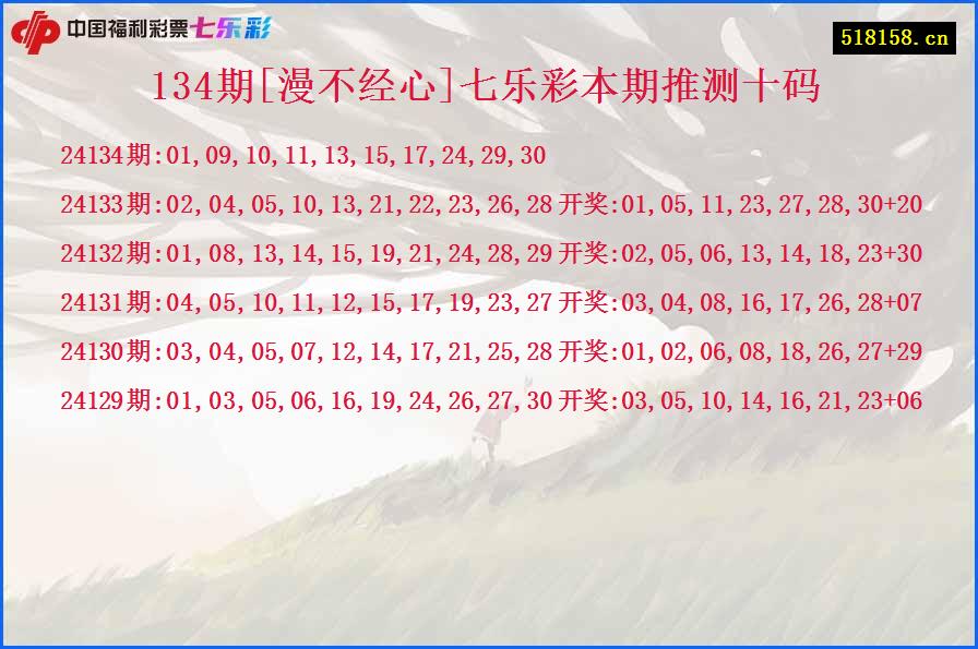 134期[漫不经心]七乐彩本期推测十码