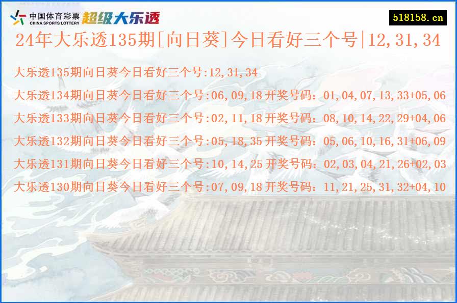 24年大乐透135期[向日葵]今日看好三个号|12,31,34