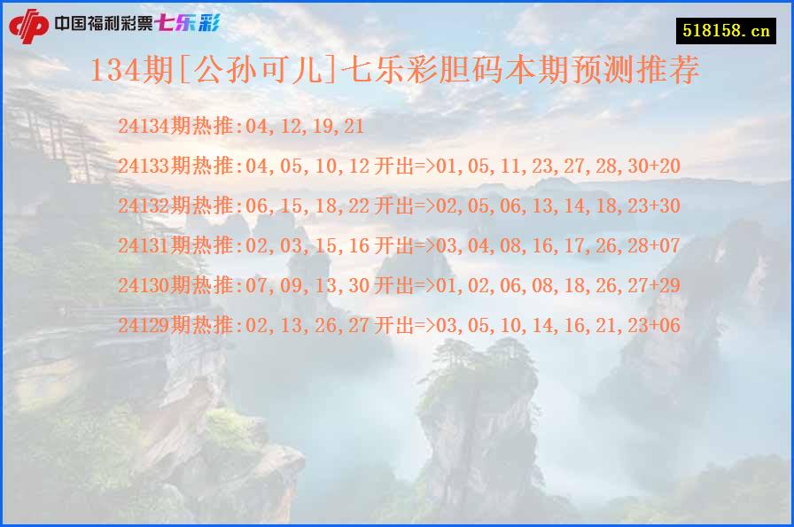 134期[公孙可儿]七乐彩胆码本期预测推荐