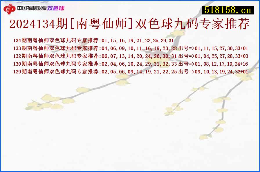 2024134期[南粤仙师]双色球九码专家推荐