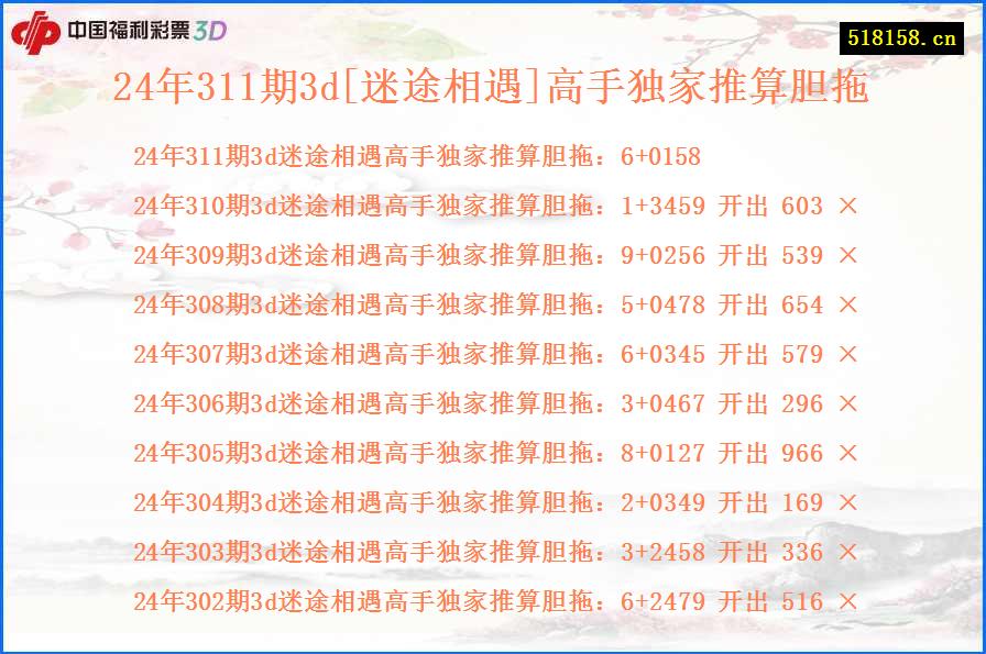 24年311期3d[迷途相遇]高手独家推算胆拖