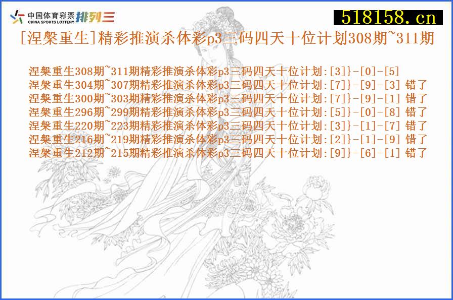 [涅槃重生]精彩推演杀体彩p3三码四天十位计划308期~311期