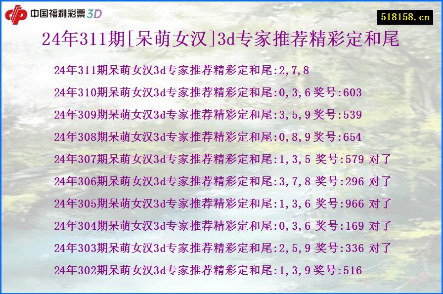 24年311期[呆萌女汉]3d专家推荐精彩定和尾